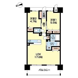 アルファスマート国立劇場前 2LDKの間取図画像