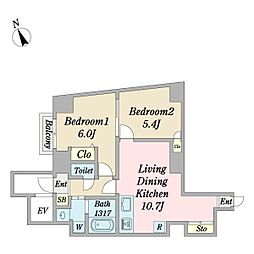 DeLCCS市谷柳町 2LDKの間取図画像