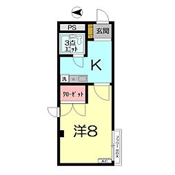 コートハウスヒラヤマ 1Kの間取図画像