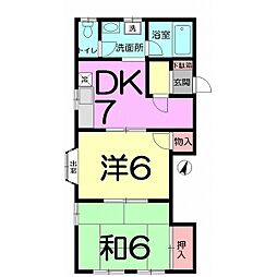 ライトリバー宮原 2DKの間取図画像