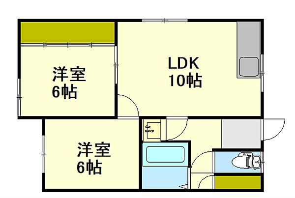 マンション福田 D号室｜北海道小樽市桜5丁目(賃貸アパート2LDK・3階・48.60㎡)の写真 その2