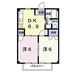サンハイム妻沼 2DKの間取図画像