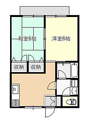 フラワーコーポ 2DKの間取図画像