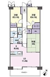 オーベル川越南大塚 3LDKの間取り