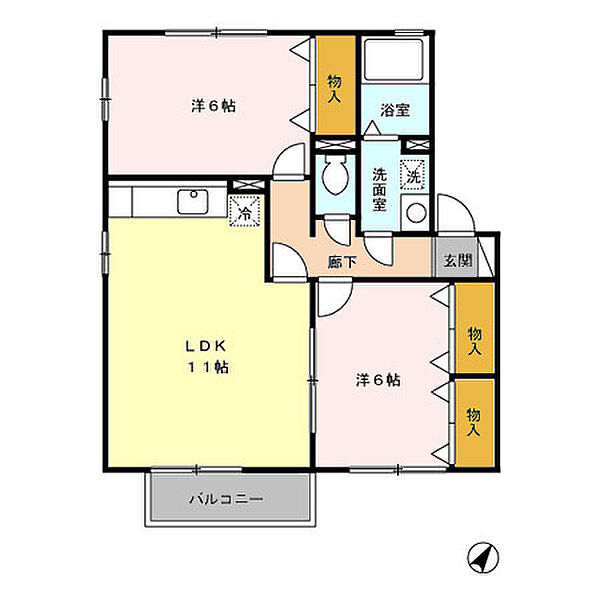 埼玉県桶川市上日出谷南1丁目(賃貸アパート2LDK・2階・55.44㎡)の写真 その2