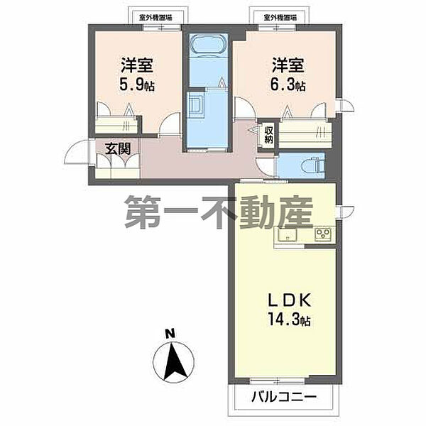 カーサキララ 301｜兵庫県西脇市上野(賃貸マンション2LDK・3階・63.96㎡)の写真 その2