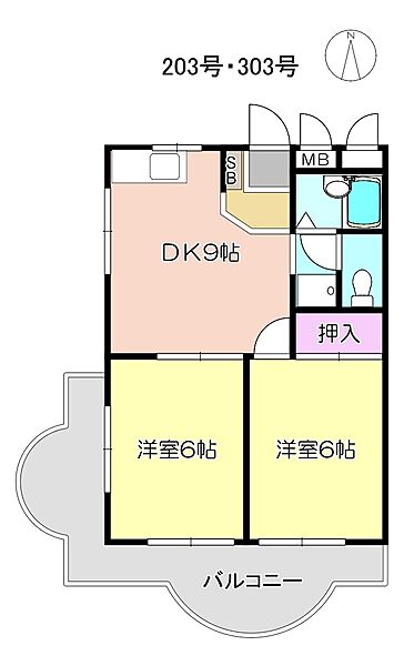 サンハイツ　303 ｜兵庫県尼崎市次屋2丁目(賃貸マンション2DK・3階・43.32㎡)の写真 その2