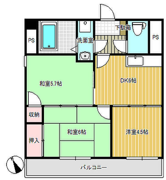 ひろせビル ｜宮城県仙台市青葉区荒巻本沢3丁目(賃貸マンション3DK・4階・50.75㎡)の写真 その2