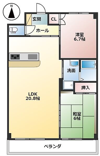 岐阜県大垣市藤江町2丁目(賃貸マンション2LDK・3階・67.00㎡)の写真 その2