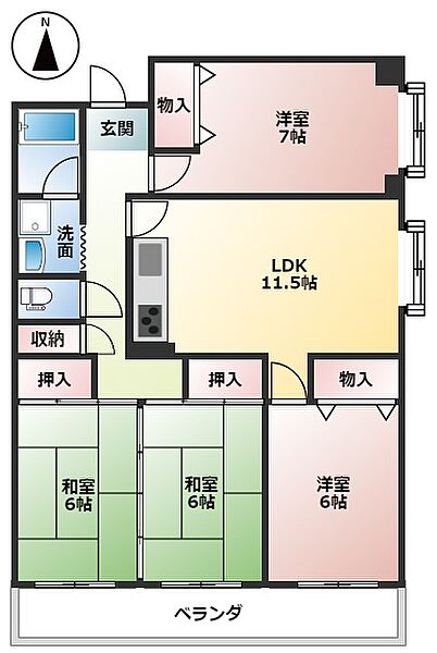 岐阜県大垣市静里町(賃貸マンション4LDK・3階・88.40㎡)の写真 その2