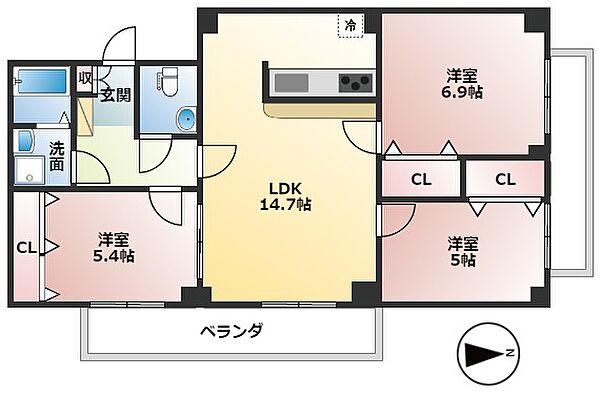 岐阜県安八郡安八町東結芝原(賃貸マンション3LDK・3階・80.00㎡)の写真 その2