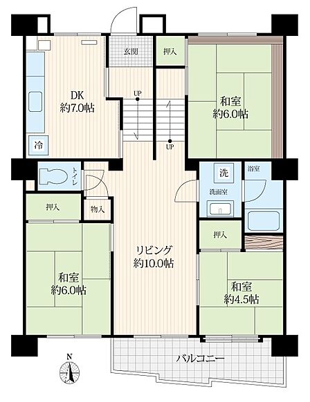 専有面積:78.09平米 間取り:3LDK 和6帖×2 和4.5帖 DK7.0帖 L10.0帖