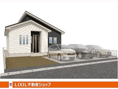 外観：2024年12月下旬完成予定！平屋の新築戸建て物件です。駐車スペース3台可。