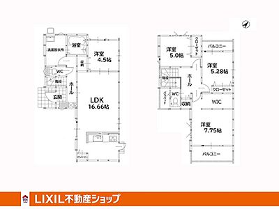 間取り：リビング16.6帖、W.I.C付き、4LDKの間取りです