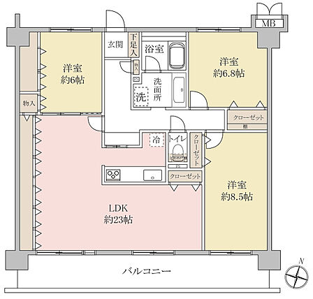 【3LDK】全居室6帖以上、LDK約23帖のゆったりとした間取り！