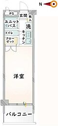 カーサ宇喜田1号棟 1DKの間取図画像