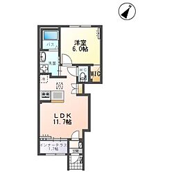 ユリシス 1階1LDKの間取り