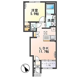 フォレストサイド 1階1LDKの間取り