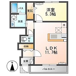 リアン・ボヌール 1階1LDKの間取り