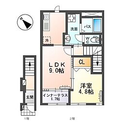 アーバンスカイM 2階1LDKの間取り