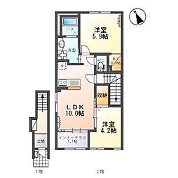 プリベールII 2LDKの間取図画像