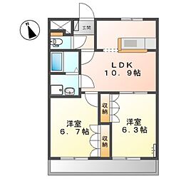 プランドール光円 2階2LDKの間取り