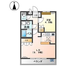 アシューレ 1階1LDKの間取り