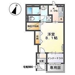 飛龍 高坂 1Kの間取図画像