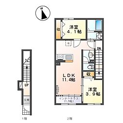 所沢市小手指元町 アパート新築工事 2LDKの間取図画像