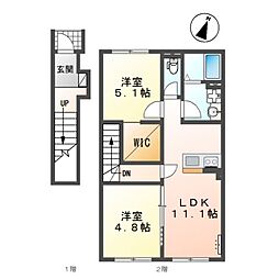 越谷市千間台西5丁目アパート新築工事 2LDKの間取図画像