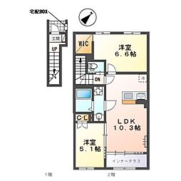 越谷市大字下間久里アパート新築工事(仮) 2LDKの間取図画像