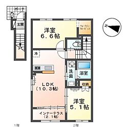 ベルスーズ 2階2LDKの間取り