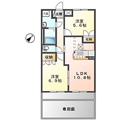プロニティおおたかの森 1階2LDKの間取り