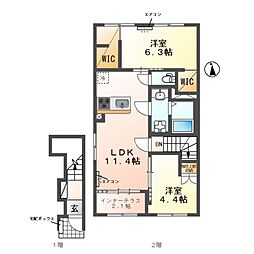 流山市東深井新築アパート 2LDKの間取図画像