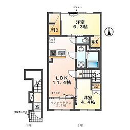 流山市東深井新築アパート 2LDKの間取図画像