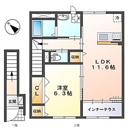Bois Clair(ボワ クレール) 1LDKの間取図画像