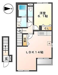 アミューズ 2階1LDKの間取り
