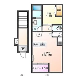 アルデュール ロゼ (Ardeur Rose) 1LDKの間取図画像