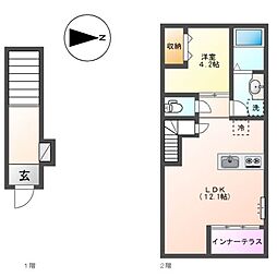 アルデュール ロゼ (Ardeur Rose) 1LDKの間取図画像