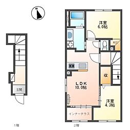 リッシュ 2階2LDKの間取り