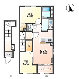 リッシュ 2階2LDKの間取り