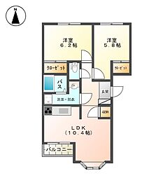 シャルマン湘南B 2LDKの間取図画像