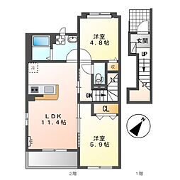 アモーレシンフォニア1 2LDKの間取図画像