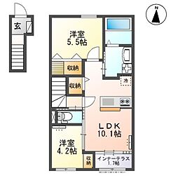 オーヴェスト　カーサ 2階2LDKの間取り