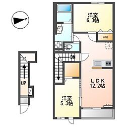 ヴィラ・フェリーチェ 2階2LDKの間取り
