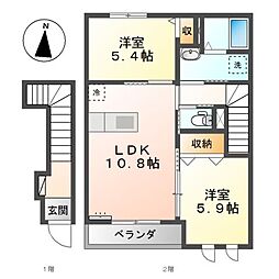 ディアベルジュ輝 2LDKの間取図画像