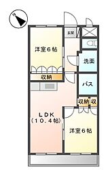 アンジュ・フォンティーヌ 2LDKの間取図画像