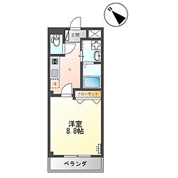 ソッジョルノ高田 1Kの間取図画像