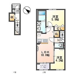 ボンシャンス楠木 2LDKの間取図画像