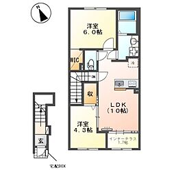 宗像市三郎丸2丁目アパート 2LDKの間取図画像